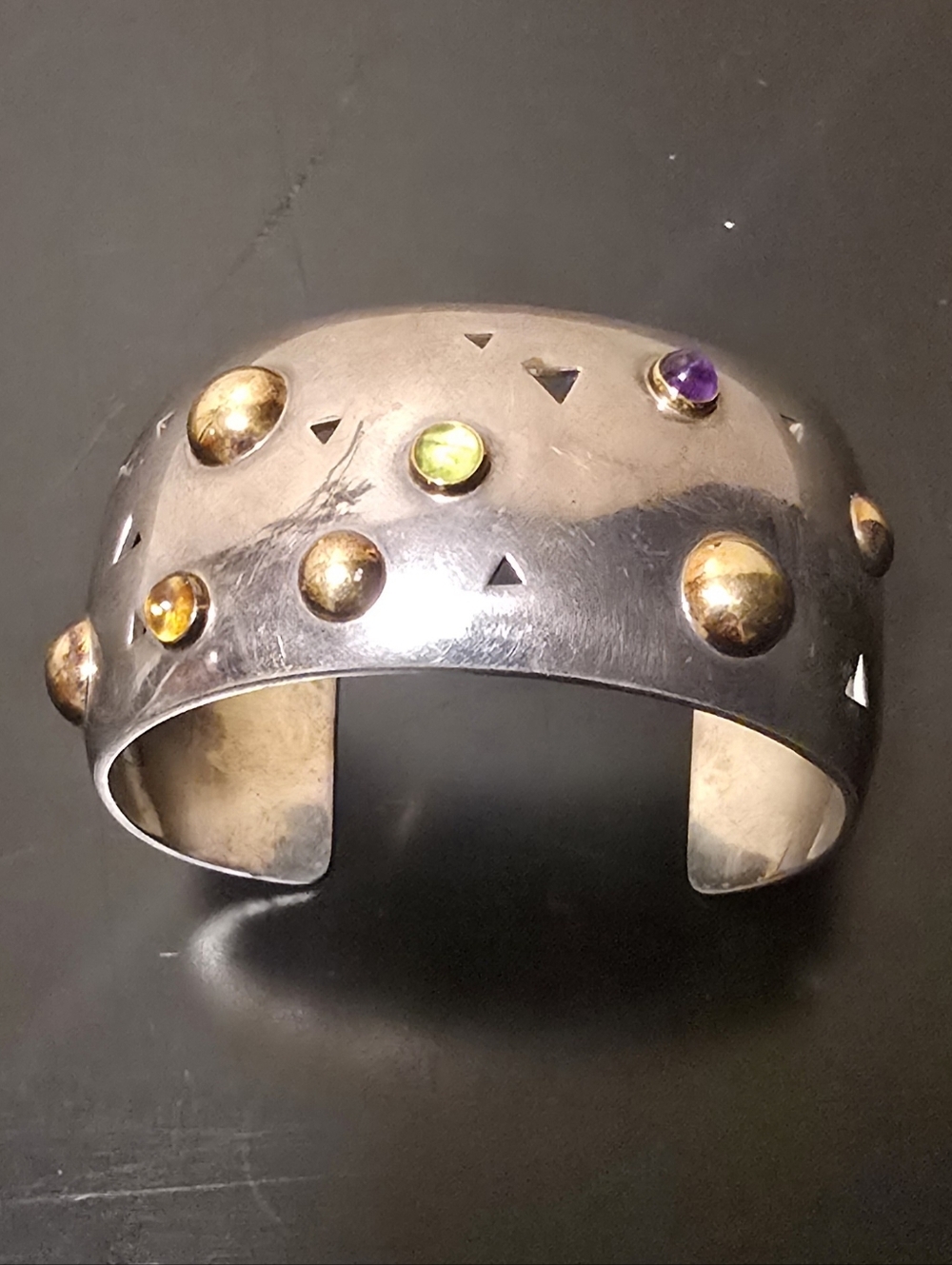 John Atencio Vtg 18k  Gold and Sterling Silver Multi-Gemstone Galaxy Cuff